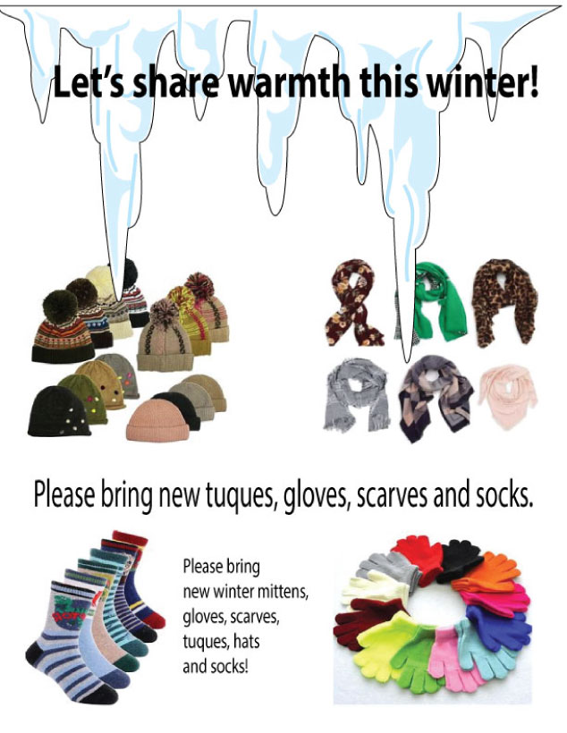 Poster for Mitten Tree or Sharing Warmth by bringing new gloves, scarves, mittens, tuques